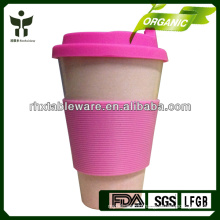 biodegradable bamboo fiber drinking cup wiht silicone lid and sleeve